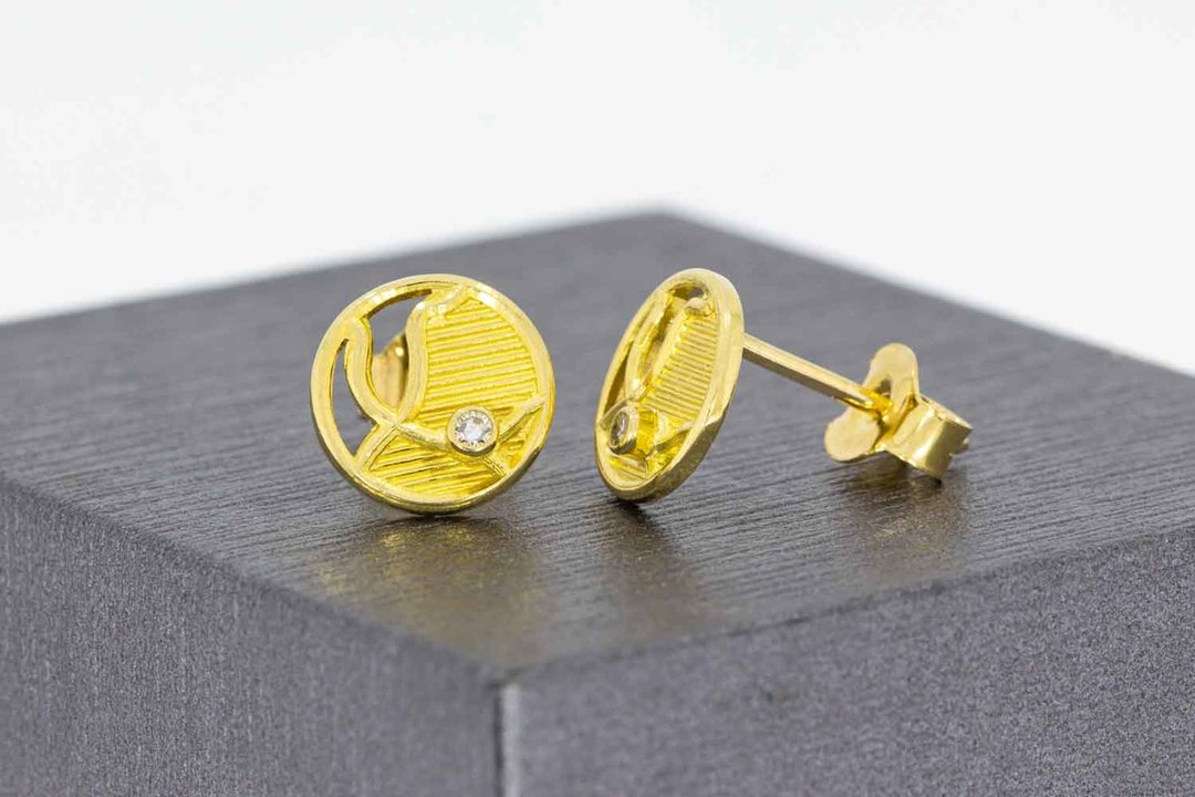 18 Karaat gouden oorstekers met Diamant - 9,1 mm