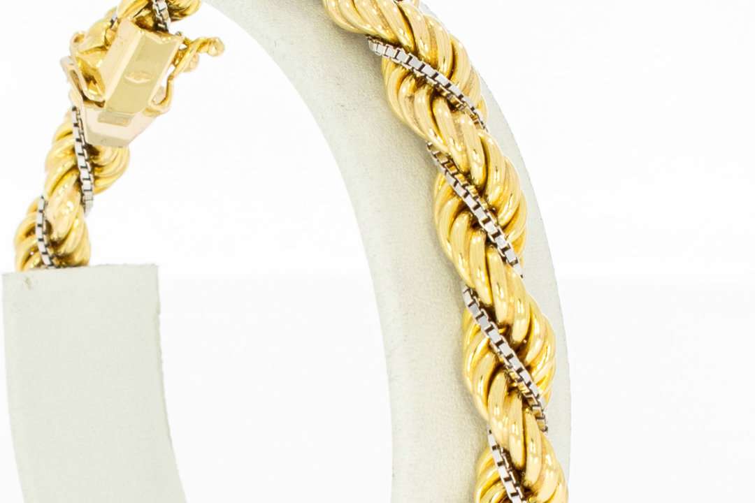 18 Karaat bicolor gouden Koord armband - 20,3 cm