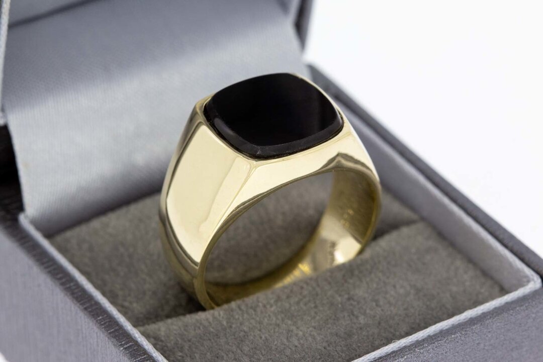 14 Karat gelb goldene Onyx Siegelring - 20,7 mm