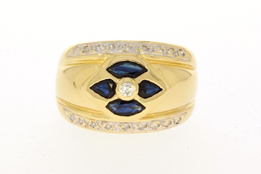 Goldring 750 mit Saphir und Diamant - Ringgr&ouml;&szlig;e 55 (17,5 mm)