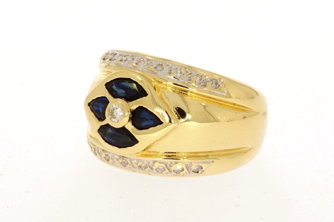Goldring 750 mit Saphir und Diamant - Ringgr&ouml;&szlig;e 55 (17,5 mm)