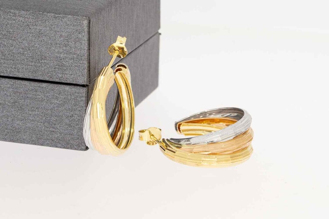 Breite Creolen Damen 585 Tricolor-Gold - 2,2 cm