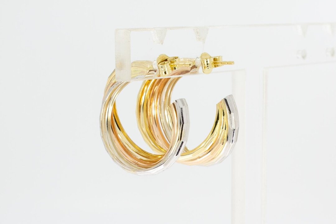 Breite Creolen Damen 585 Tricolor-Gold - 2,2 cm