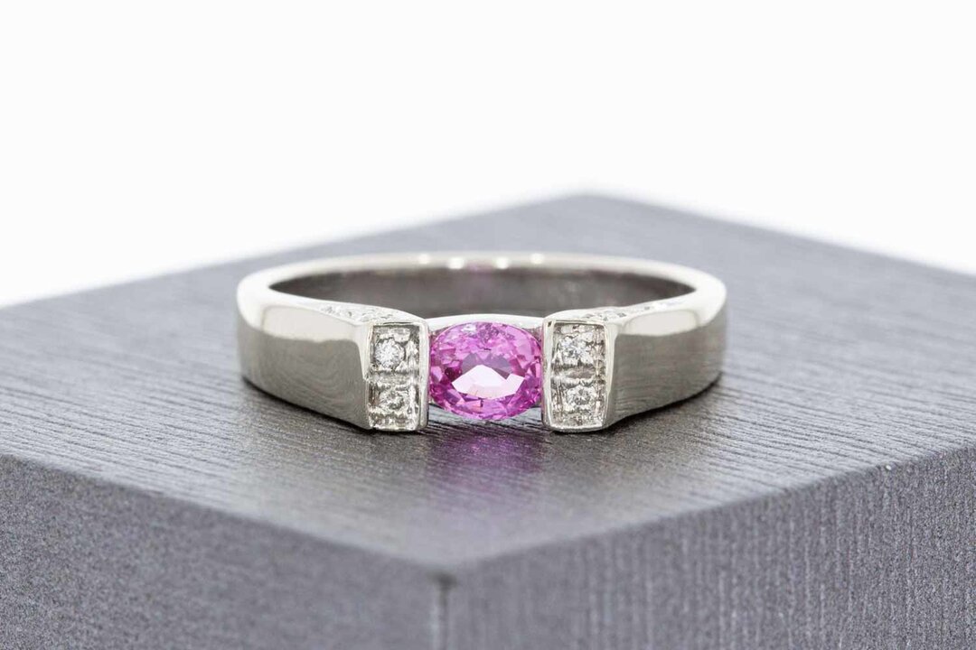 Vorsteckring Damen 750 Wei&szlig;gold mit Rubin - Ringgr&ouml;&szlig;e 55 (17,6 mm)