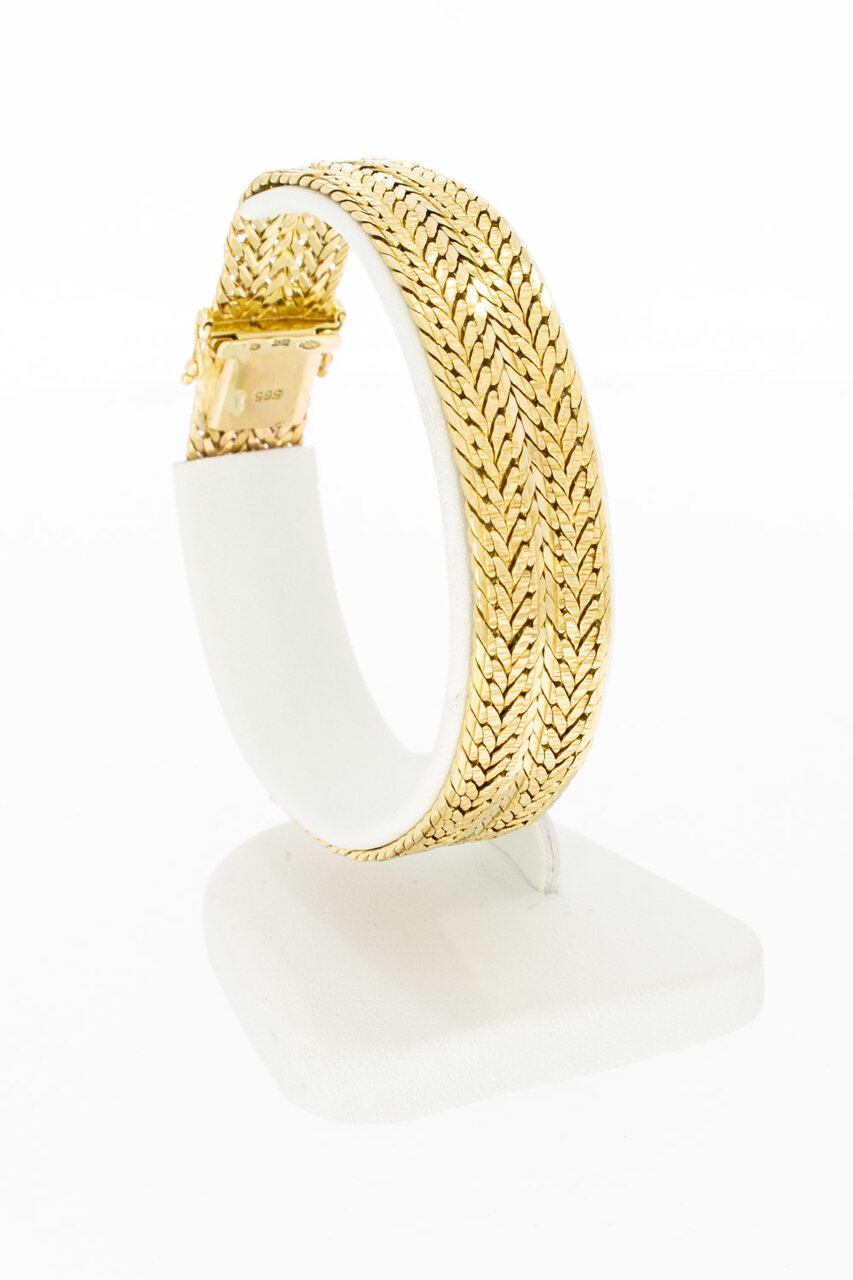 14 Karat Gold breites geflochtenes Armband - 18,5 cm