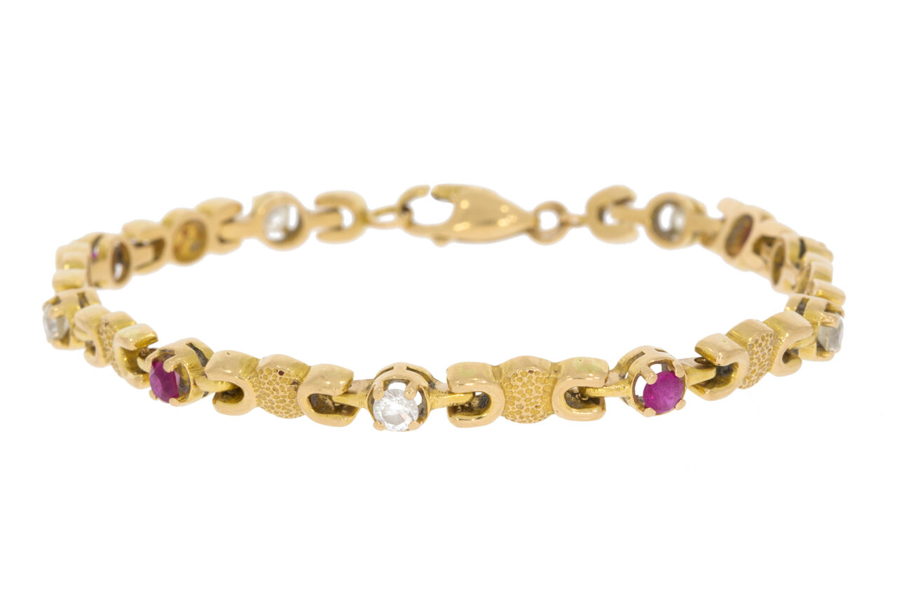 18 Karat Gold Armband mit Rubin & Saphir-18 cm