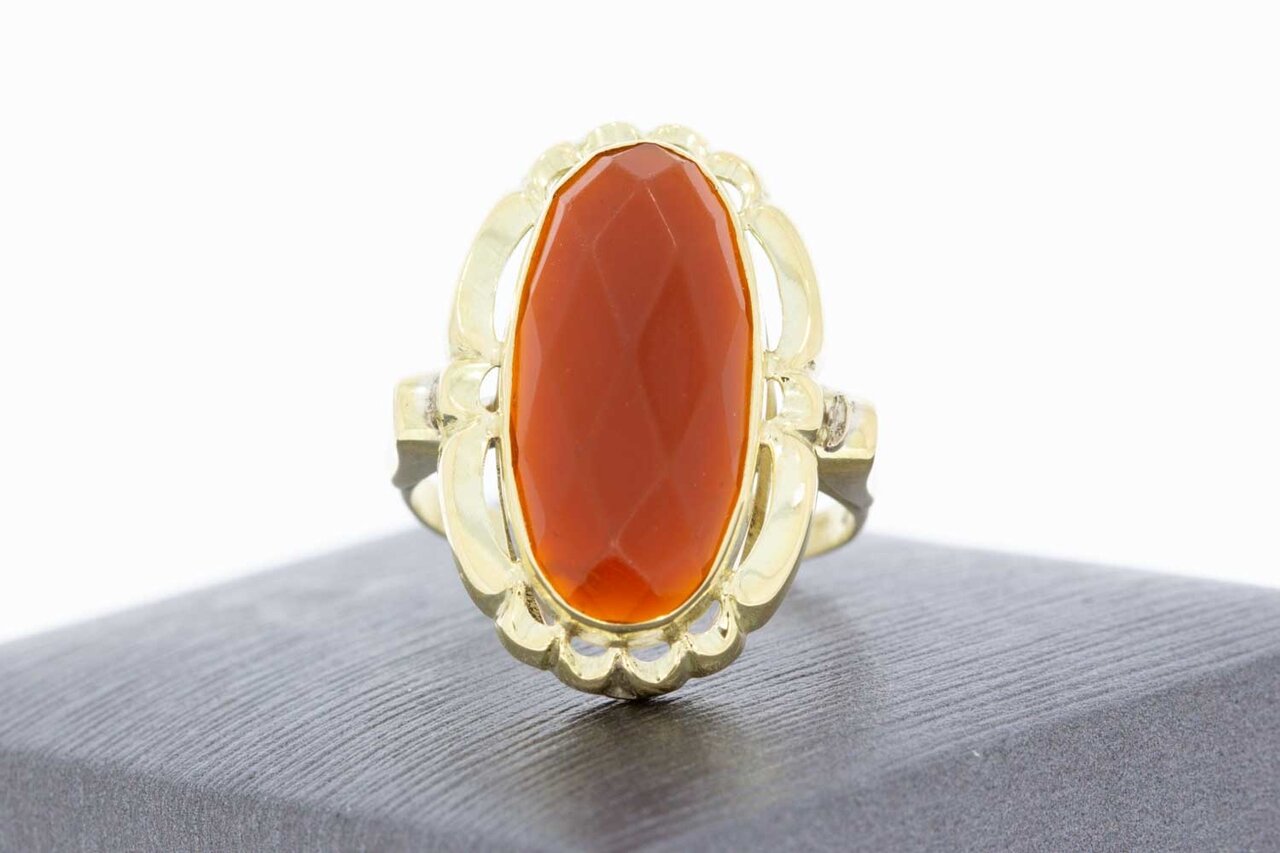 14 Karat gelb goldene Vintage Marquis Ring mit Karneol