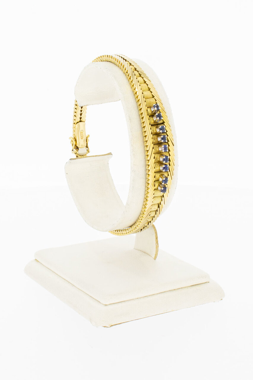 Geflochtenes Armband aus 14 Karat Gold mit Saphir - 19 cm