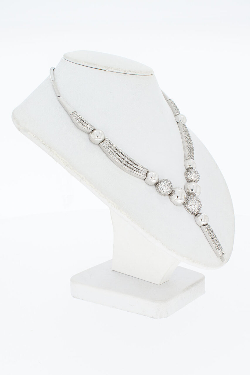 14 Karat Goldkugeln Halskette mit weißem Saphir - 44 cm