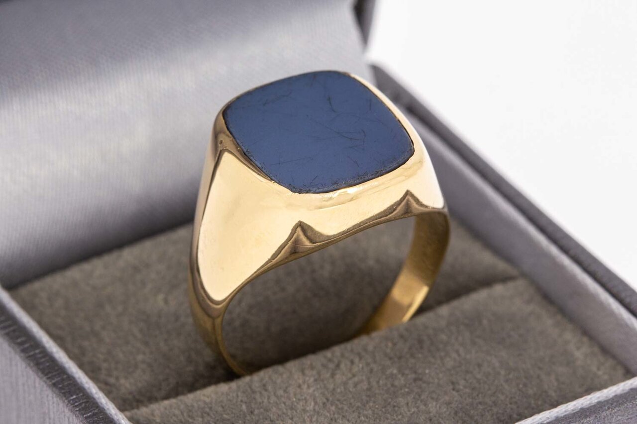 585 Gold Siegelring mit blauem Schichtenstein - 20,2 mm