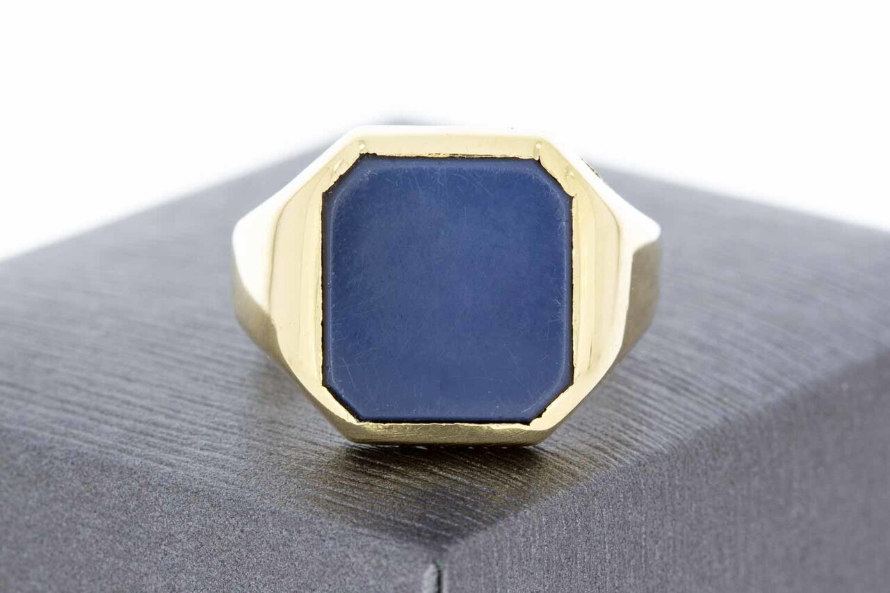 Siegelring mit blauem Schichtstein 14 Karat Gold - 19,1 mm