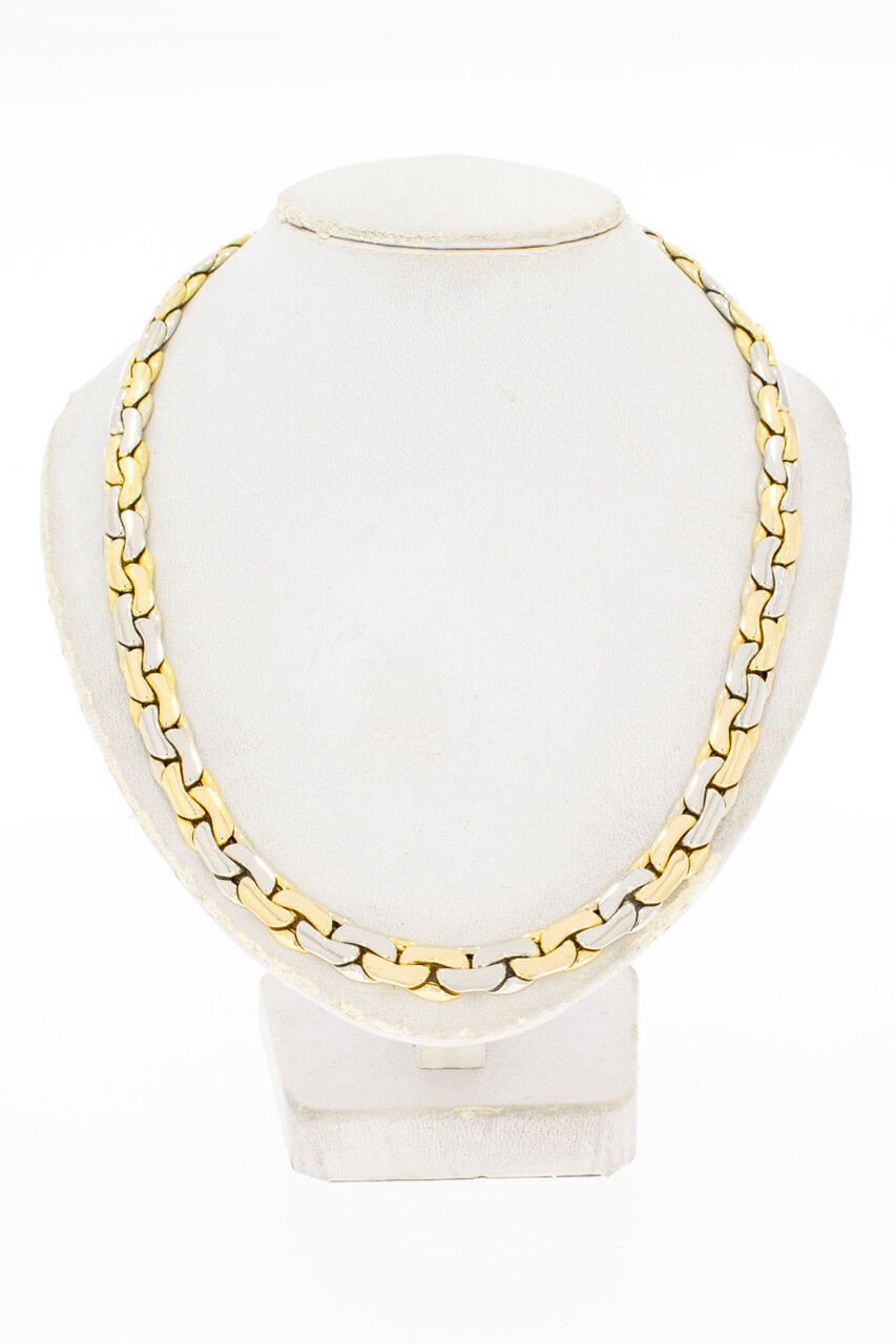 18 Karat bicolor Goldkette mit flachen Gliedern - 45,1 cm