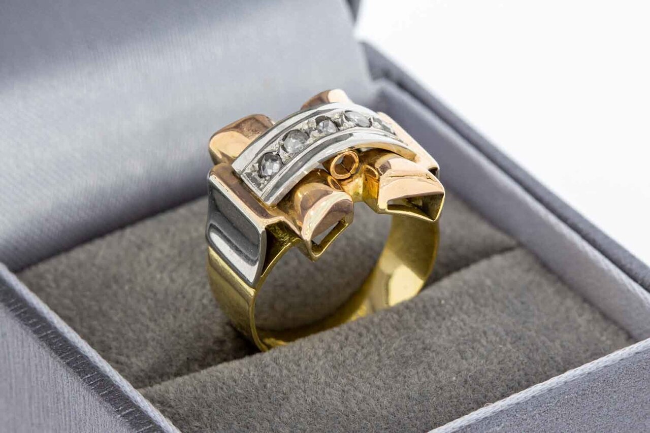 Tricolor 18 Karat Gold Vintage Diamant Ring - 16,9 mm
