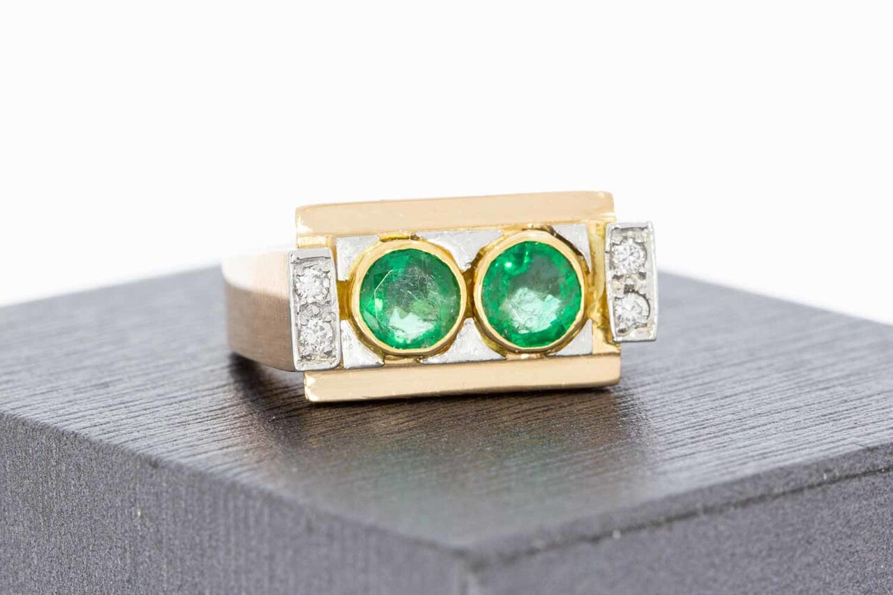 14 Karat Gold Pinky Smaragd Ring mit Diamant -16 mm
