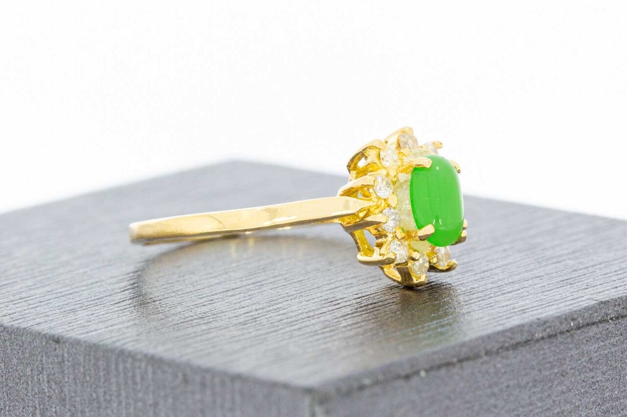 Smaragd Ring 18 Karat Gold mit Diamant - 17 mm