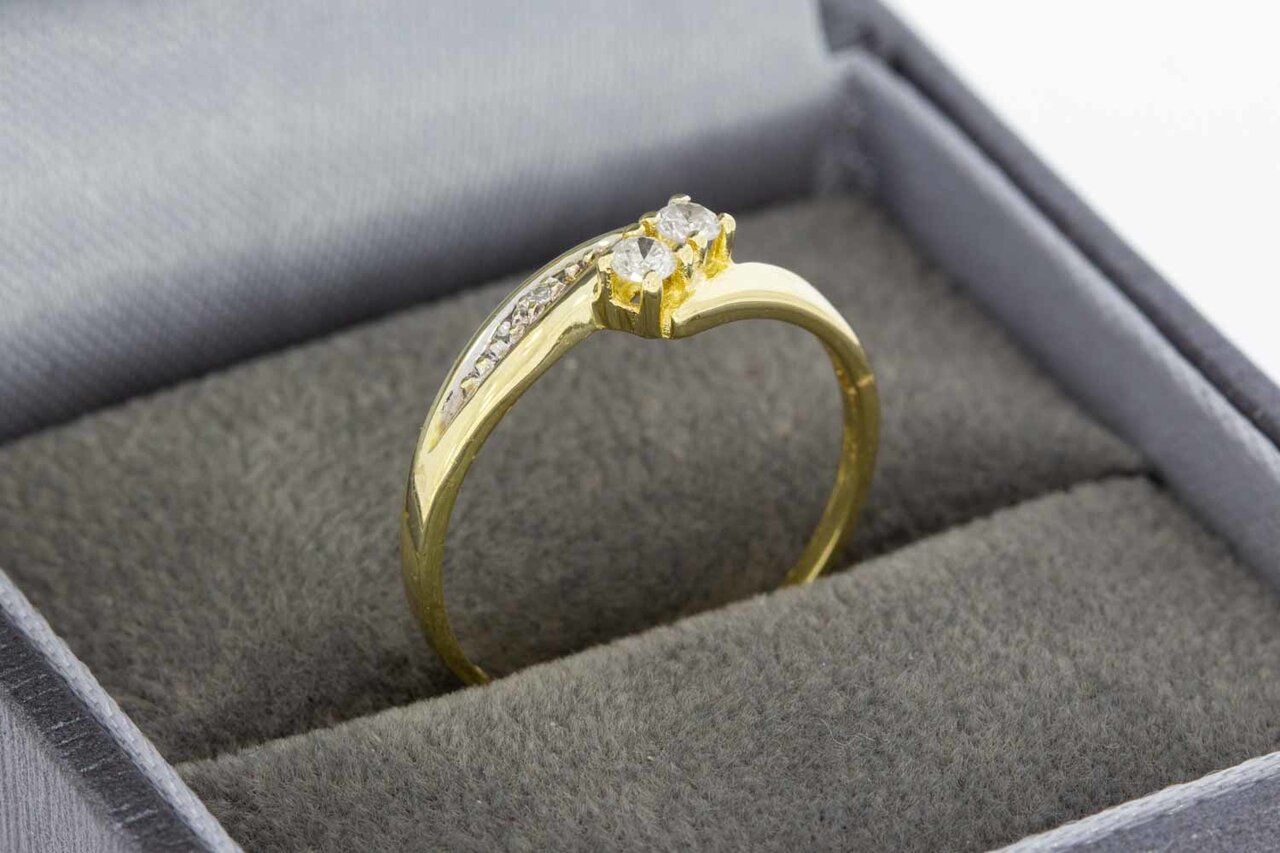 14 Karat Gold geschwungene Ring mit Diamant - 16 mm
