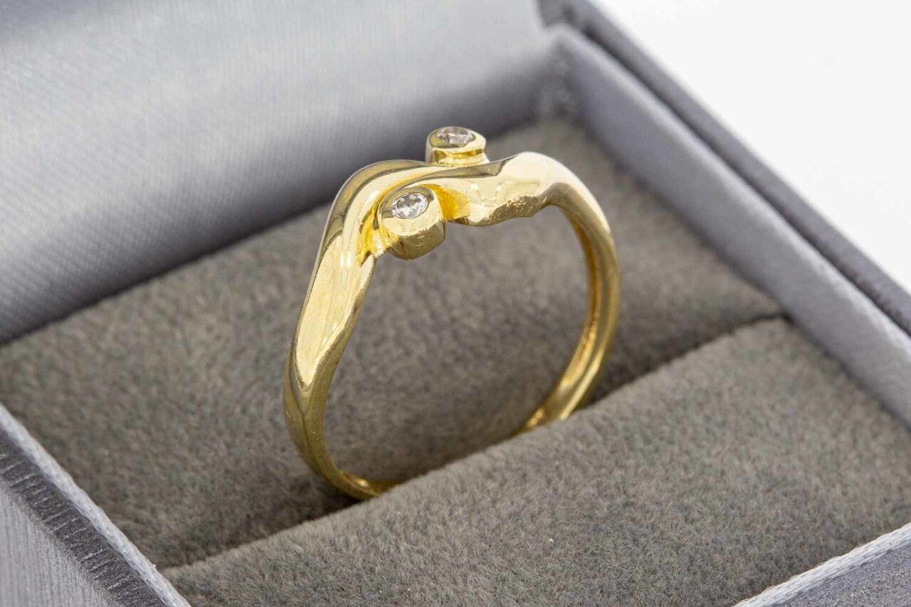 14 Karat Goldene geschwungene Ring mit Diamant - 17,5 mm