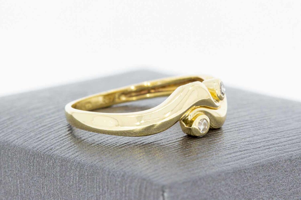 14 Karat Goldene geschwungene Ring mit Diamant - 17,5 mm