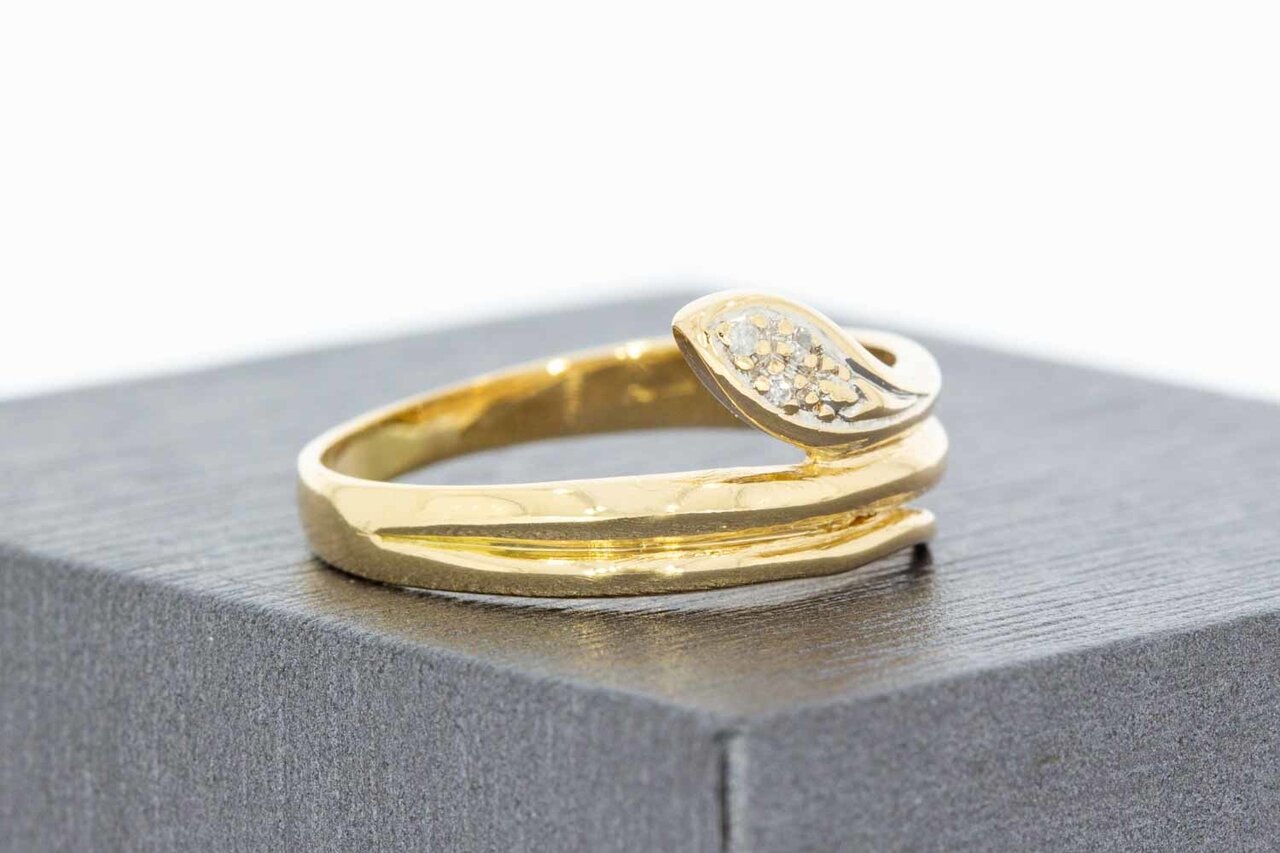 14 Karat geschwungene Gold Ring mit Diamant - 17,5 mm