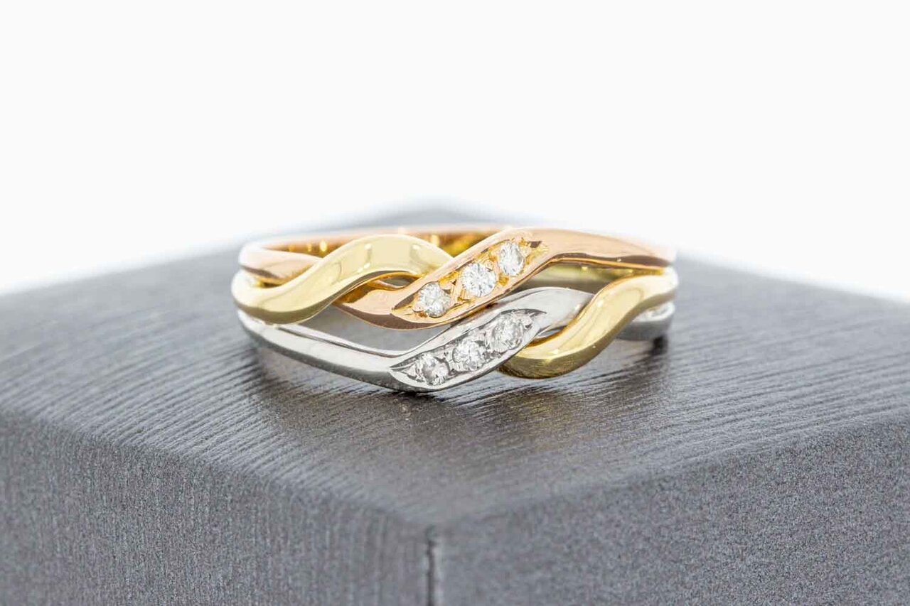 14 Karat tricolor Gold Crossover Ring mit Diamant-18,3 mm