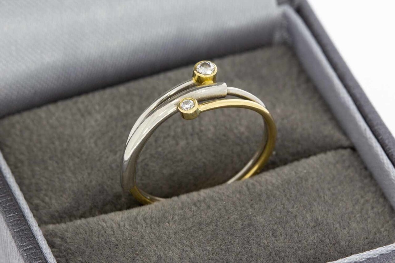 Bicolor 18 Karat geschwungener Diamant Ring - 16 mm