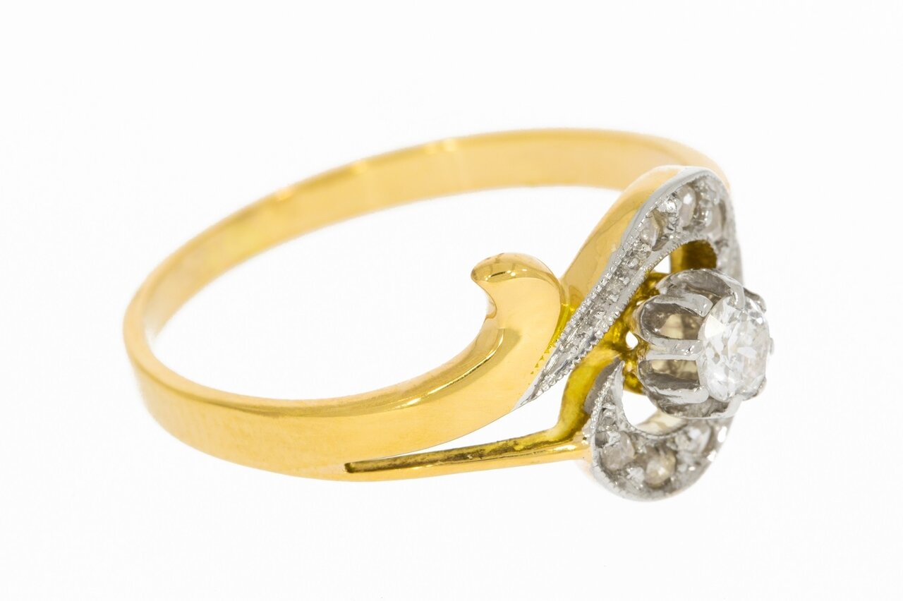 18 Karat Gelbgold geschwungene Diamant Ring - 17,9 mm