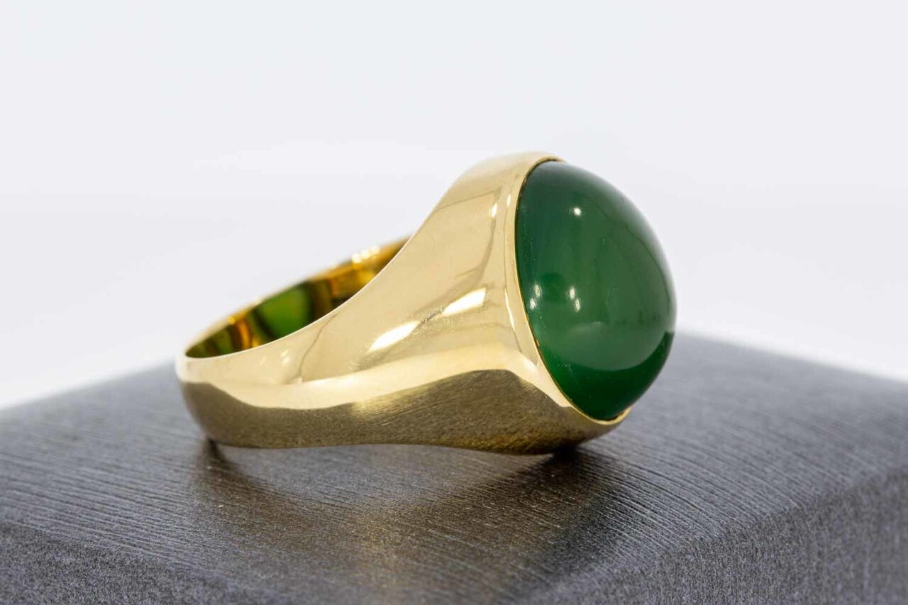 750 Gold Ring mit grünem Achat - 18 mm