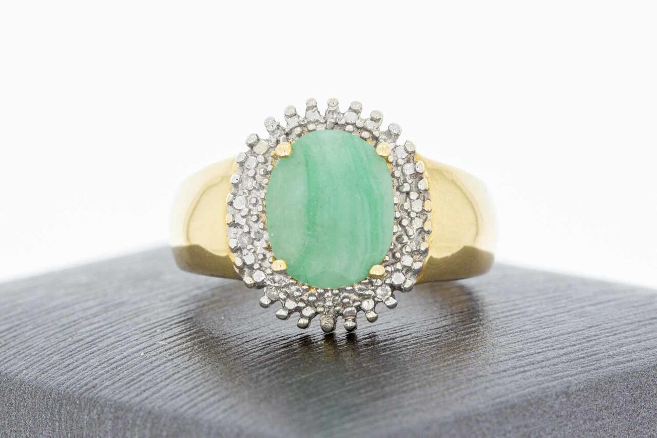 585 Gold Jade Ring mit Diamant - 18,2 mm