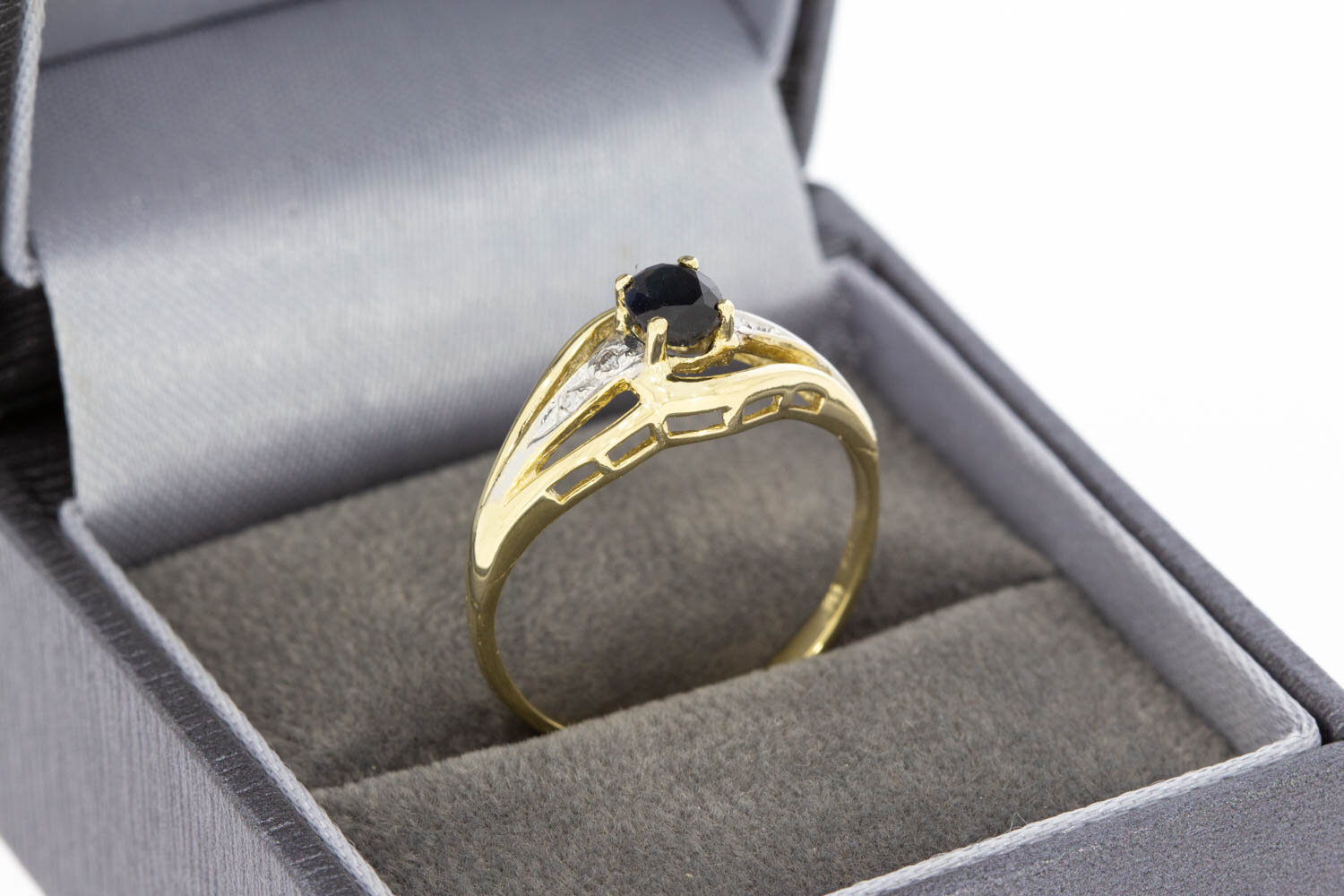 Entourage Ring 585 Gold mit Saphir und Diamant - 18,4 mm