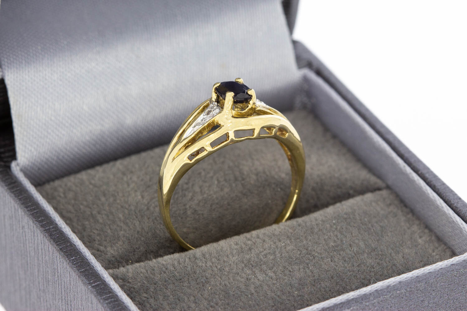 Saphir Ring mit Diamant 14 Karat Gold - 16,9 mm