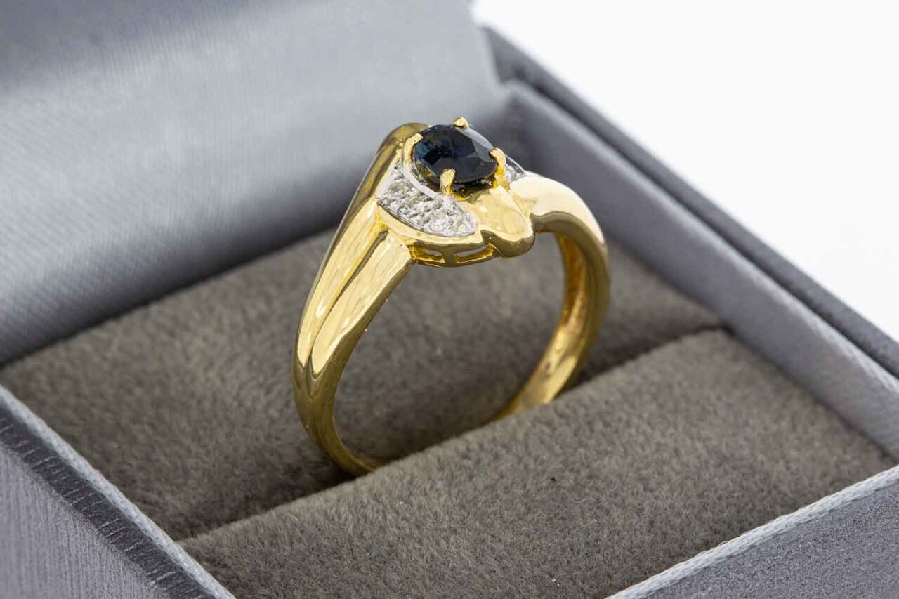 750 Gold geschwungene Saphir Ring mit Diamant - 17,1 mm