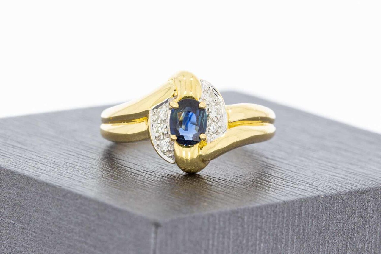 750 Gold geschwungene Saphir Ring mit Diamant - 17,1 mm