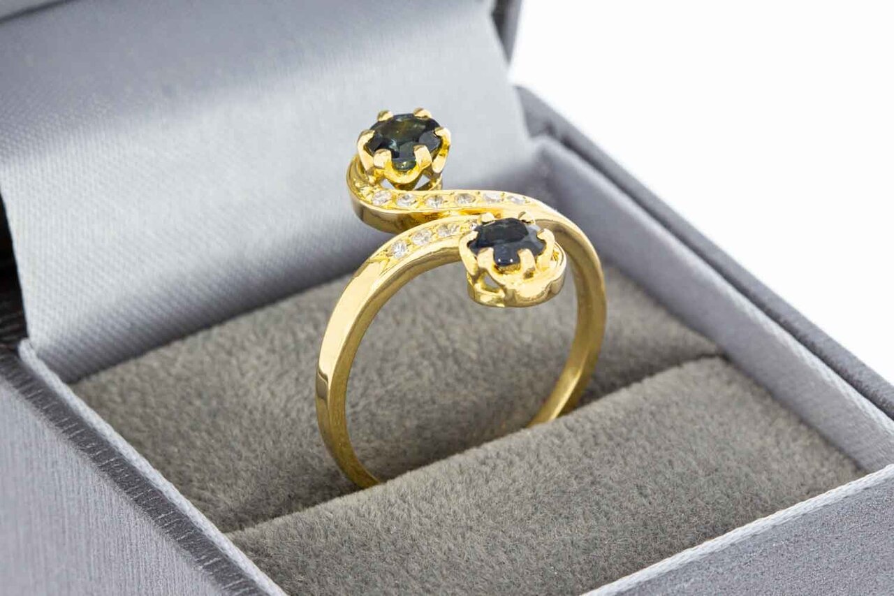 750 Gold geschwungene Saphir Ring mit Diamant - 18,2 mm