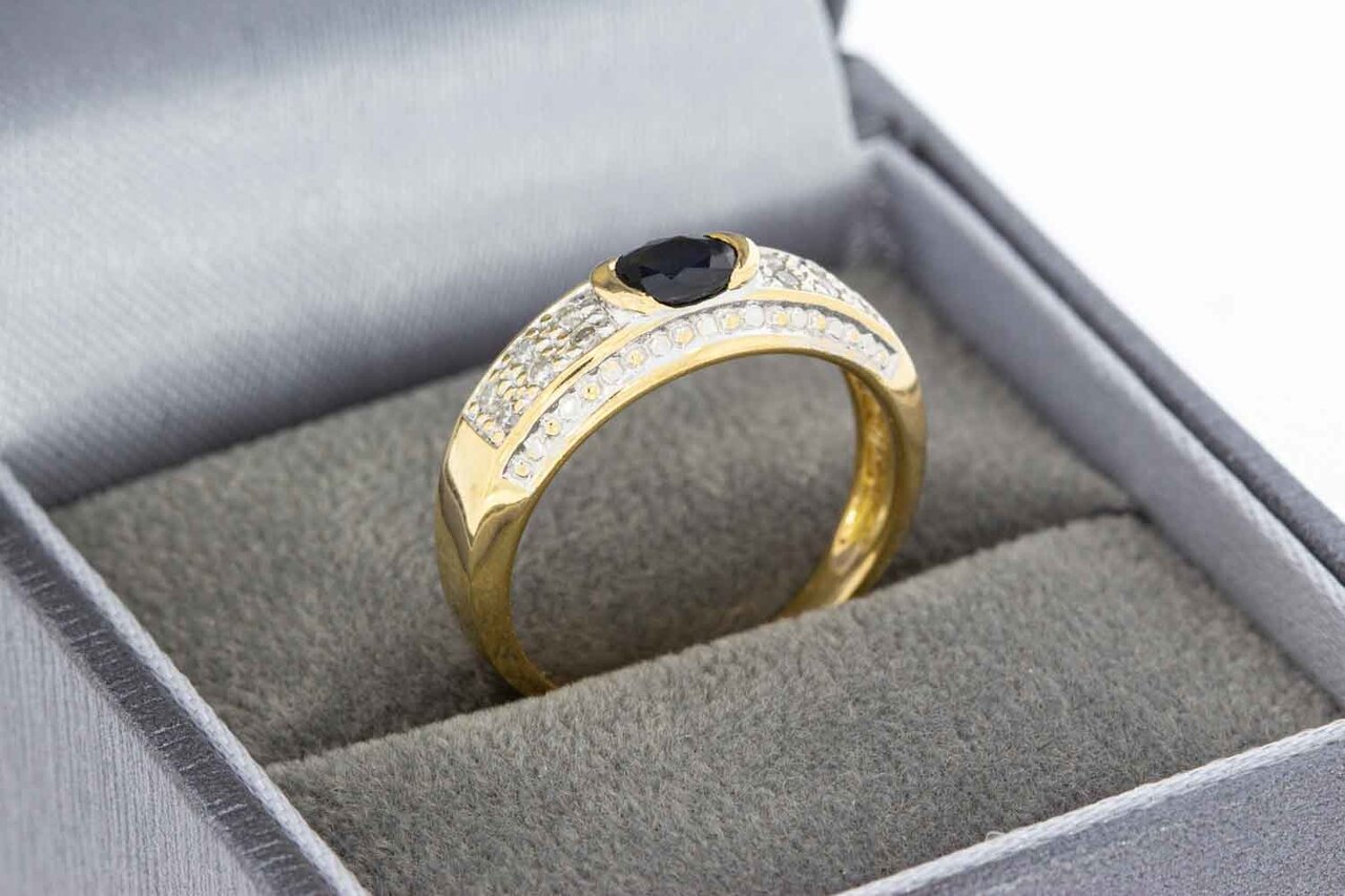 Saphir Bandring aus 18 Karat Gold mit Diamant - 16,4 mm