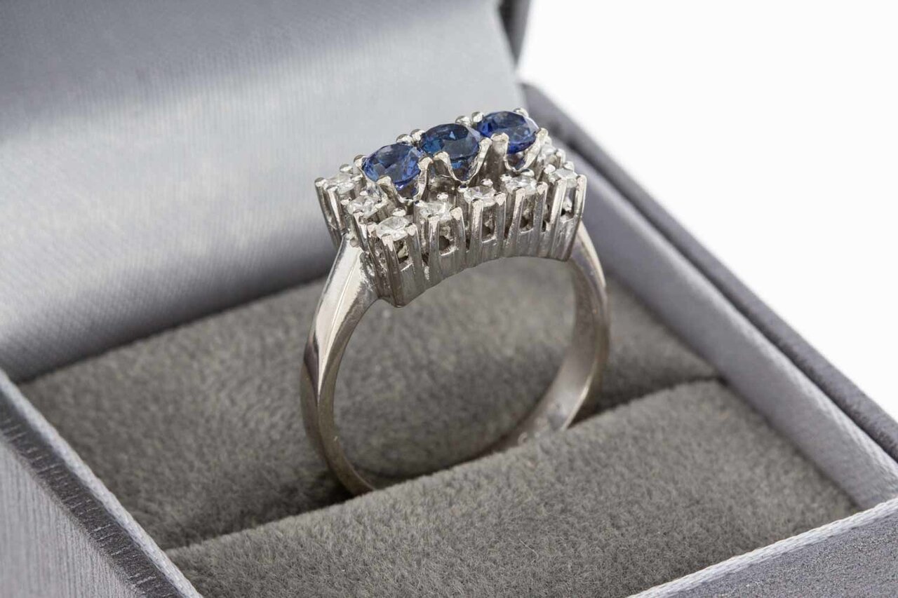 18 Karat Diamant Marquis Gold Ring mit Saphir - 17,5 mm
