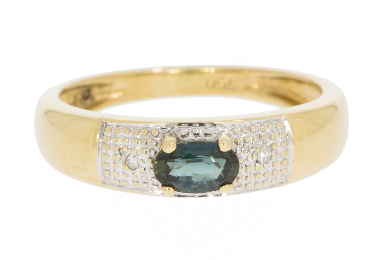 18 Karat Gold Saphir Ring mit Diamant - 16,4