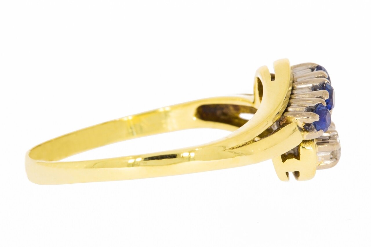 585 Gold geschwungene Ring mit Saphir & Diamant - 19,2 mm