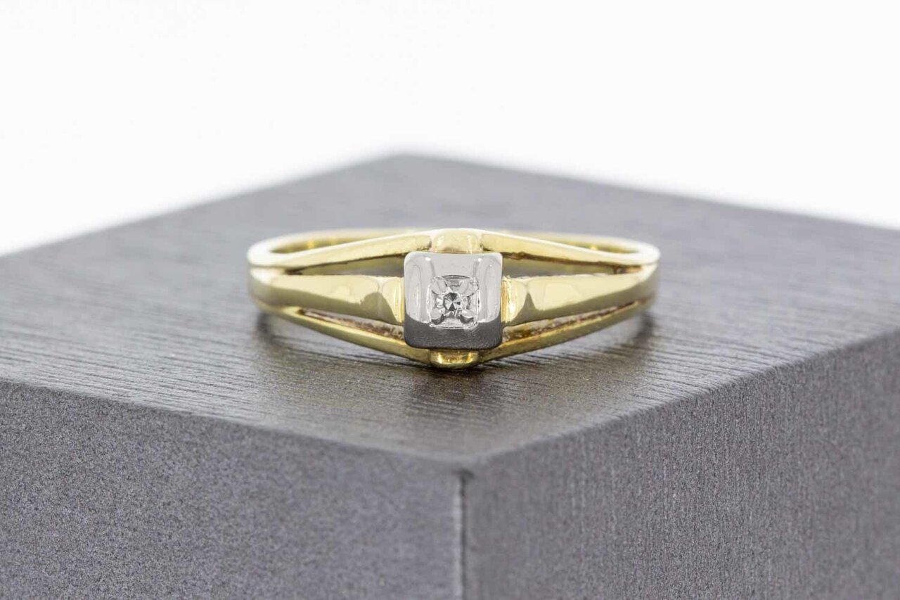 14 Karat bicolor Gold Pinky Diamant Ring - 17,9 mm
