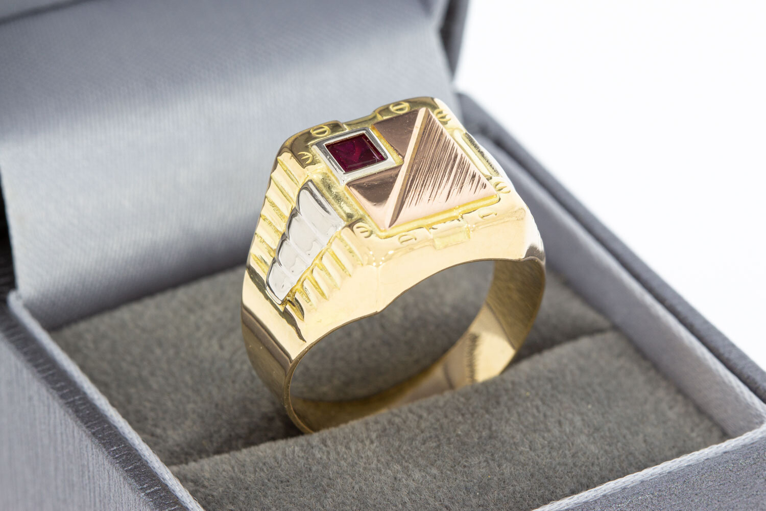 Statement-Ring 18 Karat Tricolor-Gold mit Rubin - 20,5 mm