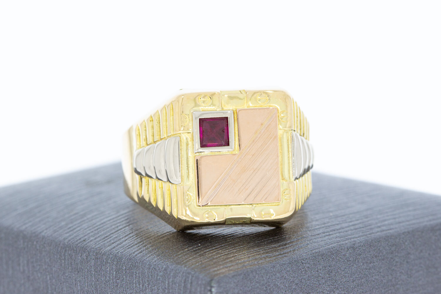 Statement-Ring 18 Karat Tricolor-Gold mit Rubin - 20,5 mm