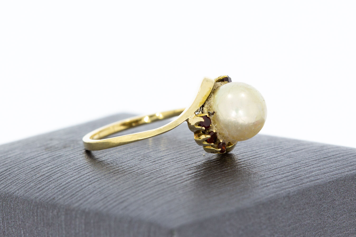 585 Perlen Goldring mit Granat - 17,1 mm