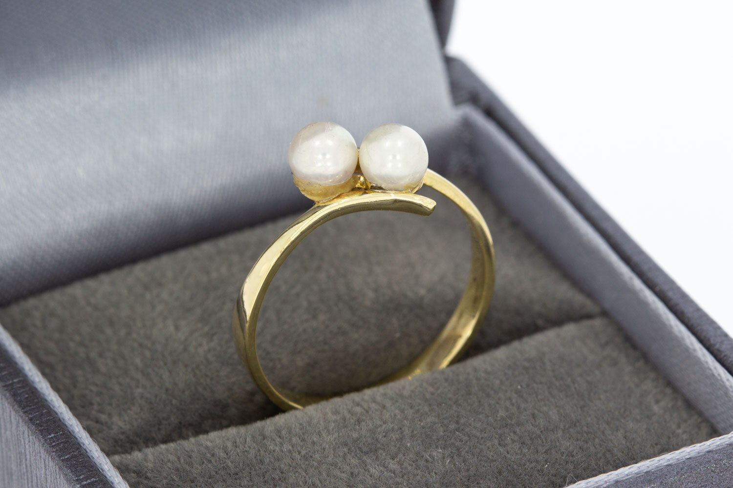 Geschwungene Ring 585 Gold mit Perlen - 17,3 mm