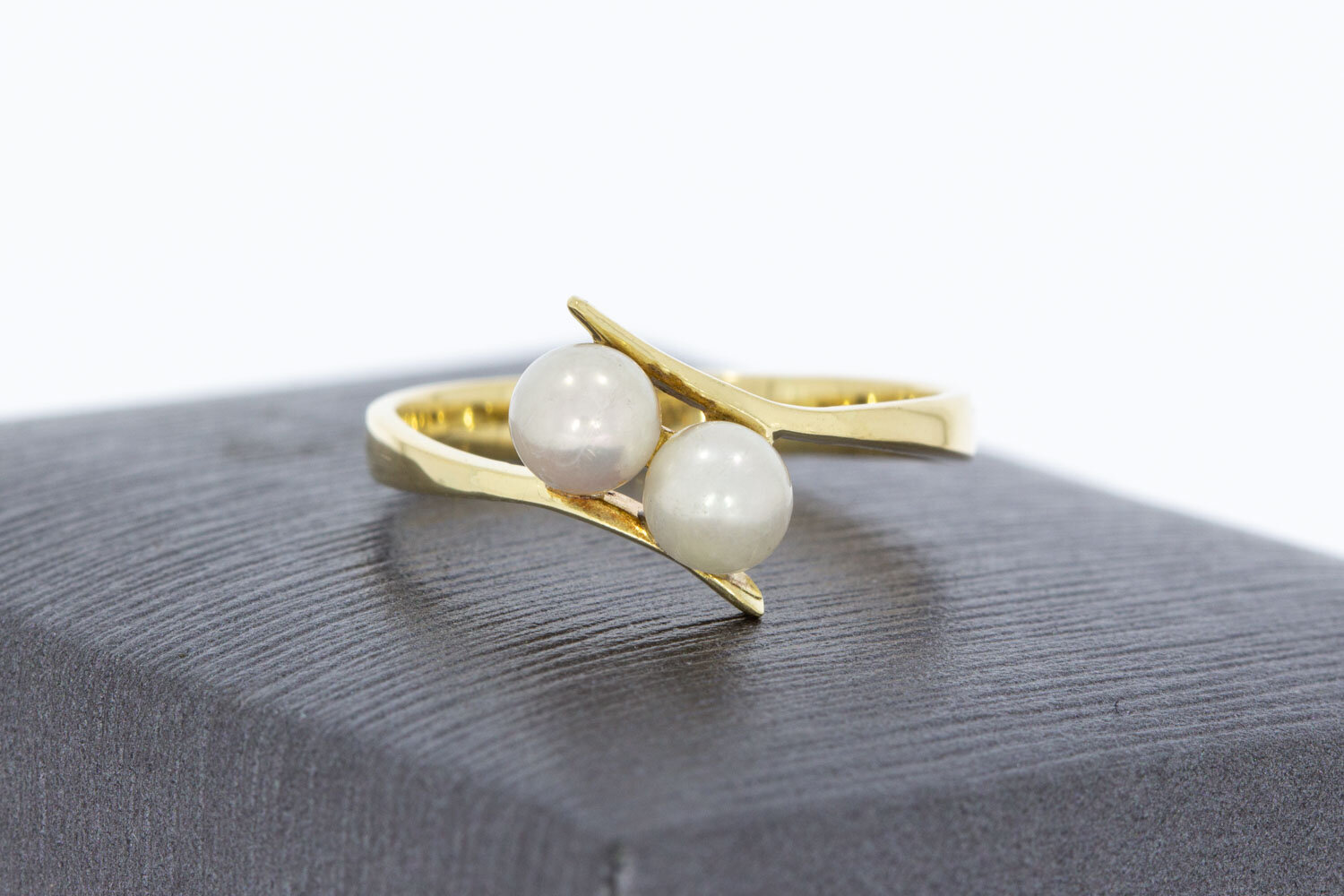Geschwungene Ring 585 Gold mit Perlen - 17,3 mm