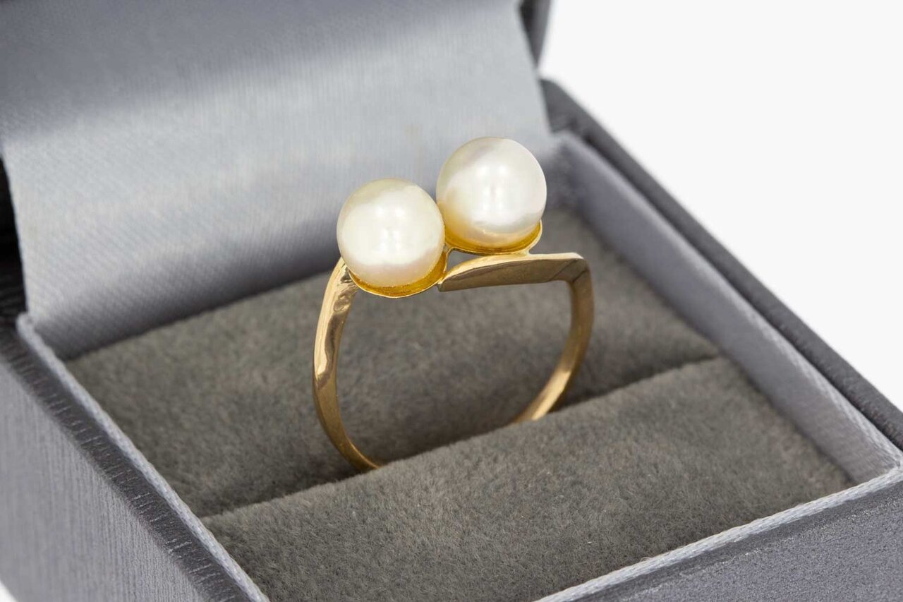 14 Karat gelb goldene geschwungene Ring mit Perlen - 16,7 mm