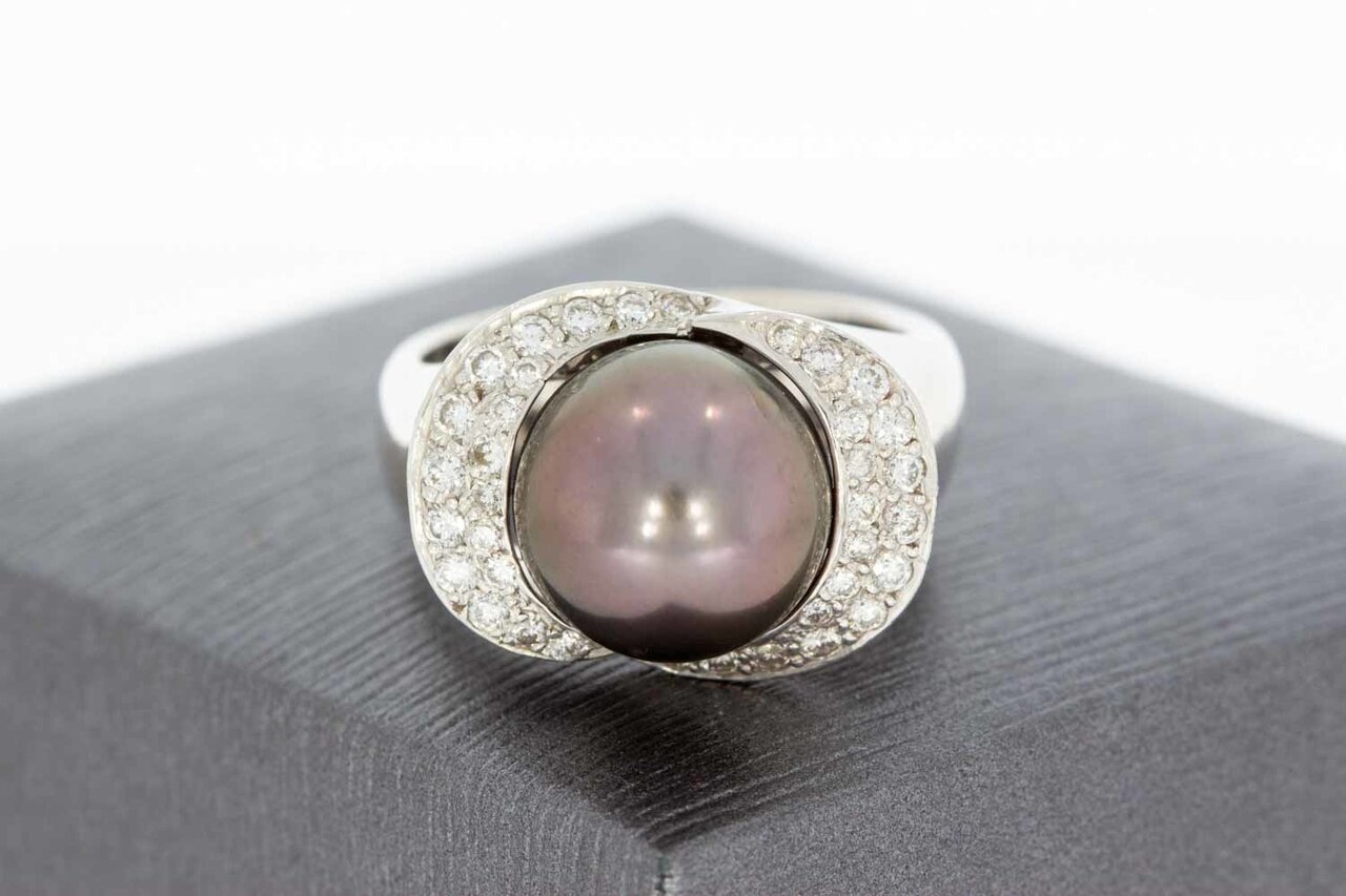 750 Goldring mit Tahiti Perle und Diamant - 17,1 mm