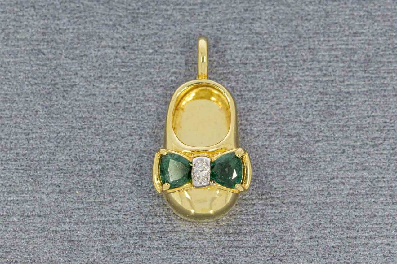 Gold Anhänger (Schuh) 14 Karat mit Diamant und Smaragd