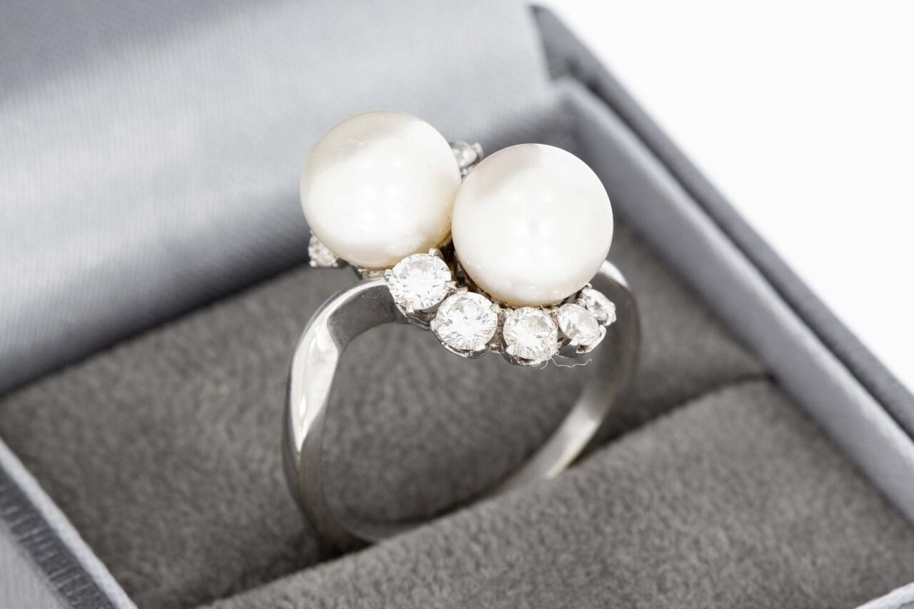 750 Perlen Goldring mit Diamant - 17,2 mm