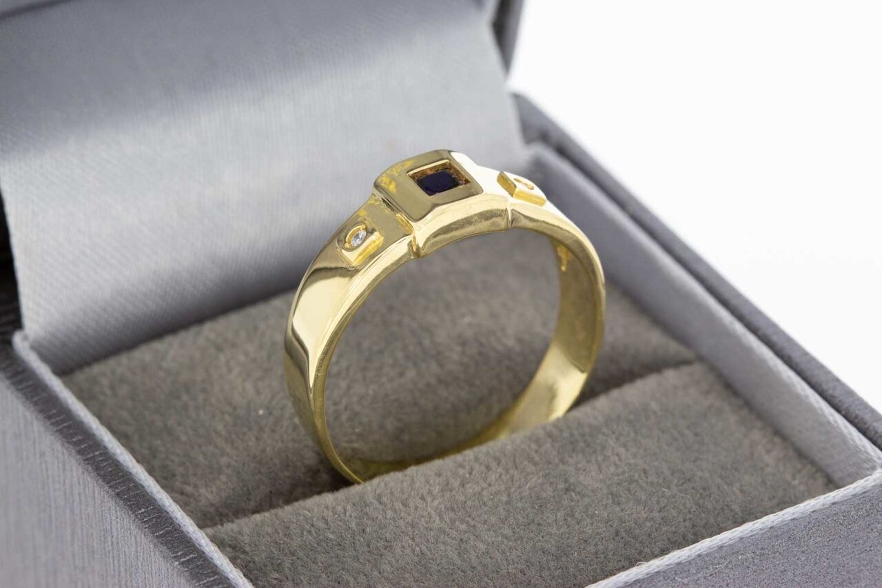 750 Gold Saphir Ring mit Diamant - 19,3 mm