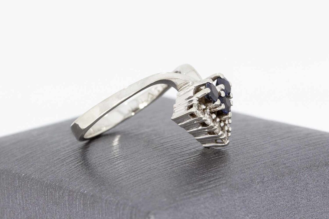 585 Gold Diamantring mit Saphir - 17,5 mm