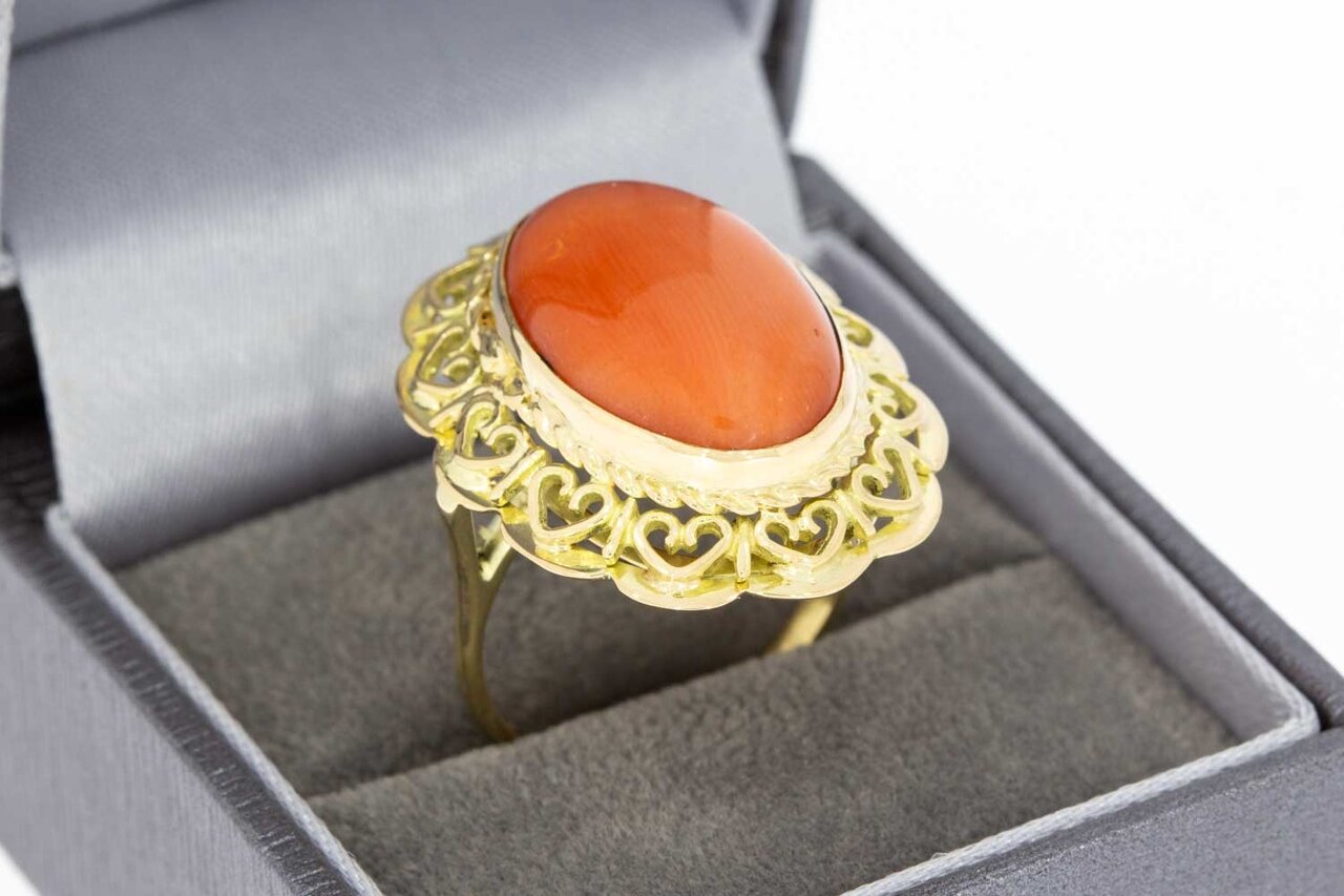 14 Karat Ring mit roter Koralle - 18,3 mm